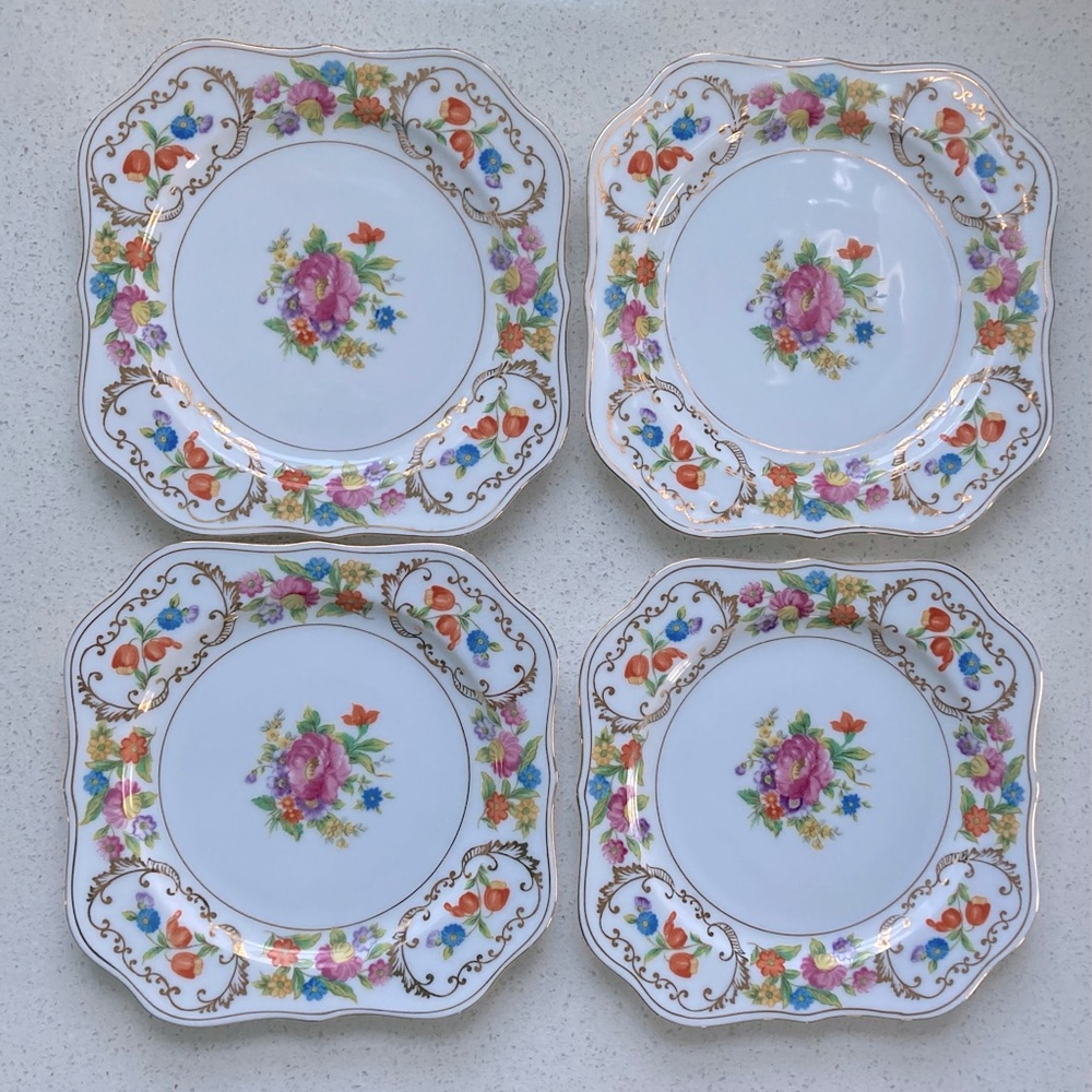 Noritake Fine China Floral 7 1/8” Square Dessert Salad Plates